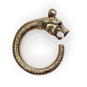 Gold Colour Jaguar Serpent‎ Circle Metal Green Eyes Tiger Cat Pendant